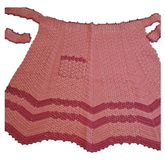Hand Crafted Other - Hand Crafted Kitchen Crochet Apron Pink Vintage Cottagecore Floral open stitch